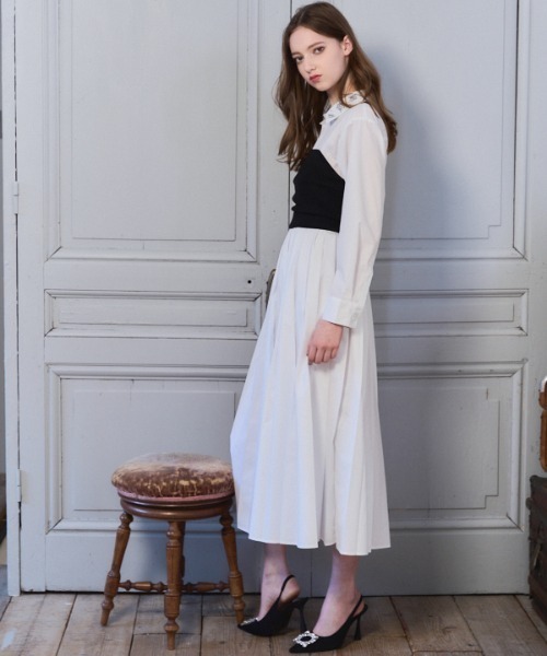 Meline M(メリンエム)の「Bijou Pleated Layered Dress ビジュープリーツレイヤードワンピース(ワンピース・レディース・ホワイト/スカイブルー系・FREE)」の19枚目の写真