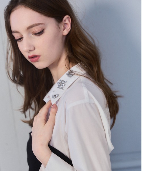 Meline M(メリンエム)の「Bijou Pleated Layered Dress ビジュープリーツレイヤードワンピース(ワンピース・レディース・ホワイト/スカイブルー系・FREE)」の13枚目の写真