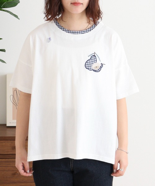 Emago(イマゴ)の「EMAGO 洋なしパッチワーク刺繍プルオーバー(Tシャツ/カットソー・レディース・ホワイト/パープル/ブラック・FREE)」の15枚目の写真