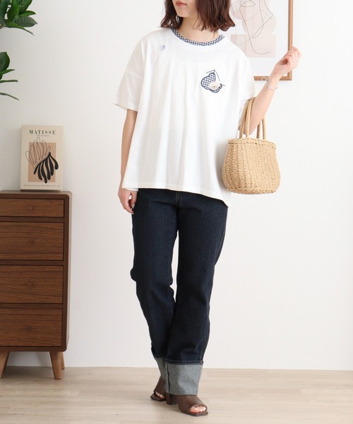 tシャツ EMAGO 洋なしパッチワーク刺繍プルオーバー レディース EMAGO 洋なしパッチワーク刺繍プルオーバー（Tシャツ/カットソー