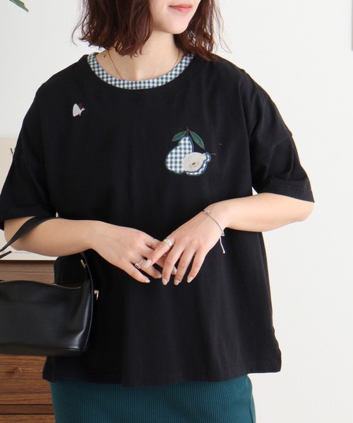 Emago(イマゴ)の「EMAGO 洋なしパッチワーク刺繍プルオーバー(Tシャツ/カットソー・レディース・ホワイト/パープル/ブラック・FREE)」の11枚目の写真