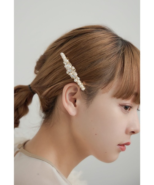 BARRETTE バレッタ スワロフスキーパール ミュージカル パール & メタル スモール バレッタ (シルバー) | フランス