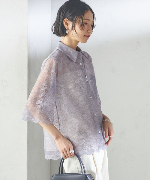 SHIPS（シップス）の「〈手洗い可能〉ラッセル レース シャツ（シャツ/ブラウス・レディース・ネイビー/サックスブルー/オフホワイト・ONE SIZE）」の11枚目の写真