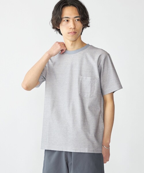 SHIPS(シップス)の「SHIPS: ジャカード マイクロ ボーダー Tシャツ(Tシャツ/カットソー・メンズ・グリーン/ネイビー/ライトグレー・SMALL/X-LARGE/LARGE/MEDIUM)」の1枚目の写真