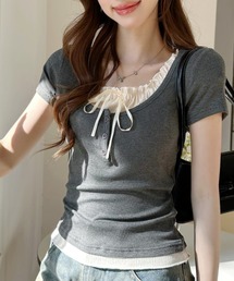 Ada.（エイダ）の「レイヤード風 カットソー トップス バレエコア ウィッシュコア（Tシャツ/カットソー）」