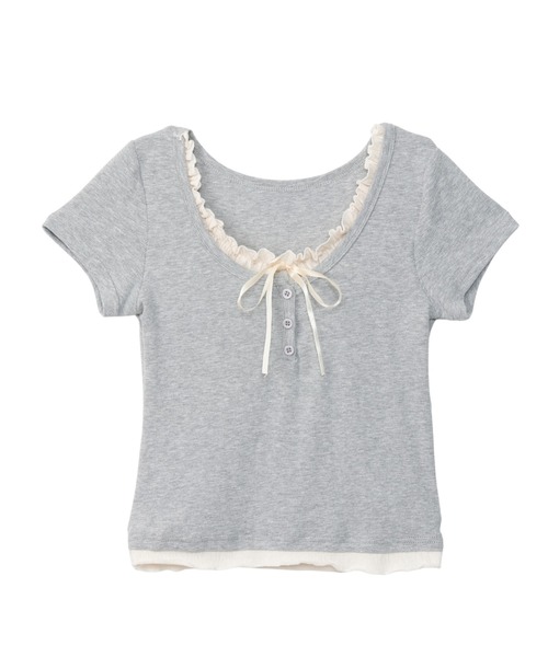 Ada.(エイダ)の「レイヤード風 カットソー トップス バレエコア ウィッシュコア(Tシャツ/カットソー・レディース・グレー/ネイビー/レッド/ブラック/ブラウン/ホワイト/ライトブルー/チャコール・M/S/L)」の10枚目の写真