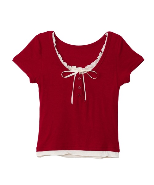 00s バレエコア ウィッシュコア 重ね着風 リボン ハシゴレース カットソー 00s バレエコア ウィッシュコア 重ね着風 リボン ハシゴレース