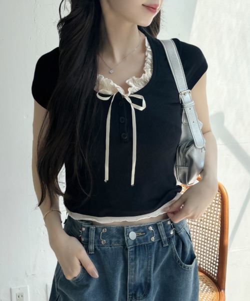 Ada.(エイダ)の「レイヤード風 カットソー トップス バレエコア ウィッシュコア(Tシャツ/カットソー・レディース・グレー/ネイビー/レッド/ブラック/ブラウン/ホワイト/ライトブルー/チャコール・M/S/L)」の18枚目の写真