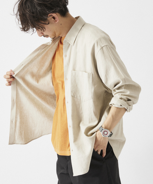 JOURNAL STANDARD relume（ジャーナルスタンダード　レリューム）の「European Flax / ヨーロピアンフラックス リネン/レーヨン シャツ（シャツ/ブラウス・メンズ・ホワイト系その他/ベージュ系その他/ブラックミックス/ネイビー・MEDIUM/LARGE）」の17枚目の写真