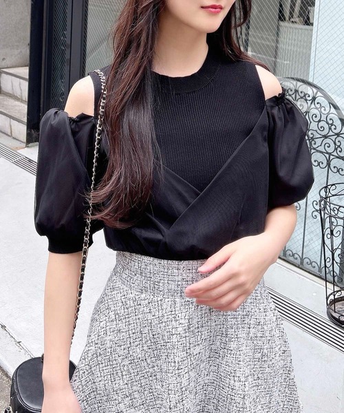 INGNI（イング）の「チュールカシュクール半袖ニット（ニット/セーター・レディース・ピンク/ブラック/ブルーグレー/オフホワイト・M）」の13枚目の写真