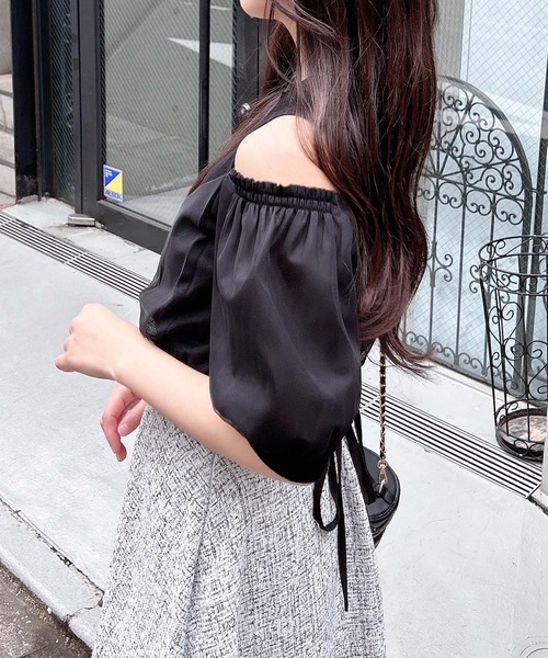 INGNI（イング）の「チュールカシュクール半袖ニット（ニット/セーター・レディース・ピンク/ブラック/ブルーグレー/オフホワイト・M）」の14枚目の写真