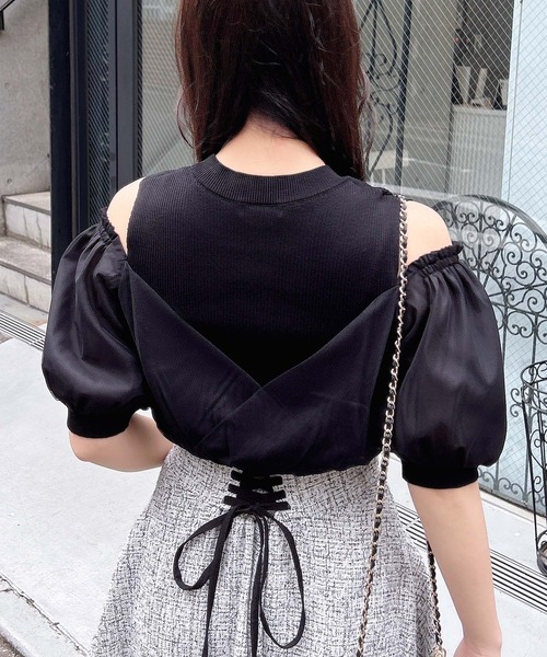 INGNI（イング）の「チュールカシュクール半袖ニット（ニット/セーター・レディース・ピンク/ブラック/ブルーグレー/オフホワイト・M）」の15枚目の写真