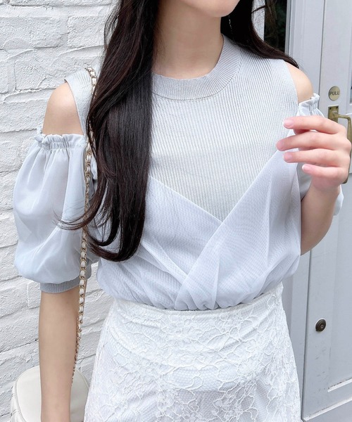 INGNI（イング）の「チュールカシュクール半袖ニット（ニット/セーター・レディース・ピンク/ブラック/ブルーグレー/オフホワイト・M）」の18枚目の写真