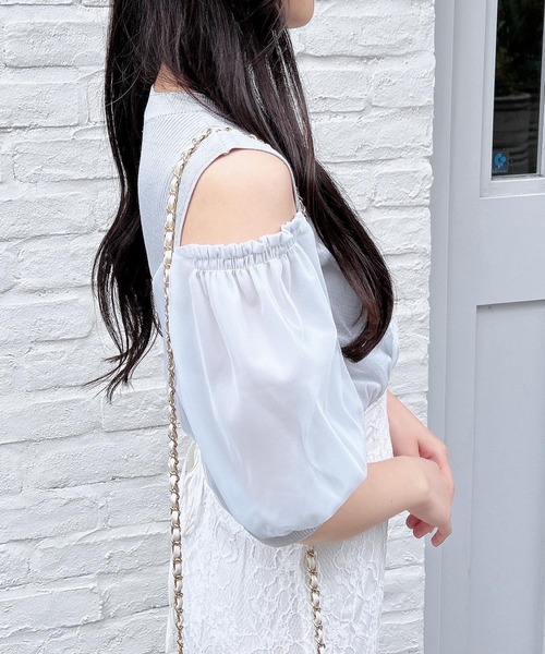 INGNI（イング）の「チュールカシュクール半袖ニット（ニット/セーター・レディース・ピンク/ブラック/ブルーグレー/オフホワイト・M）」の20枚目の写真