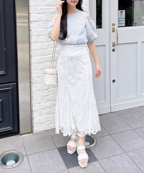 INGNI（イング）の「チュールカシュクール半袖ニット（ニット/セーター・レディース・ピンク/ブラック/ブルーグレー/オフホワイト・M）」の22枚目の写真