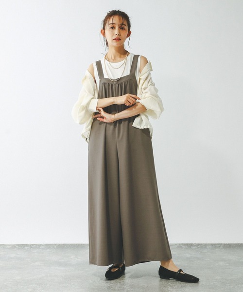 GLOBAL WORK（グローバルワーク）の「イージーケアワイドサロペ/323347（サロペット/オーバーオール・レディース・スミクロ/モカ/ライトグレー・LARGE/MEDIUM）」の9枚目の写真