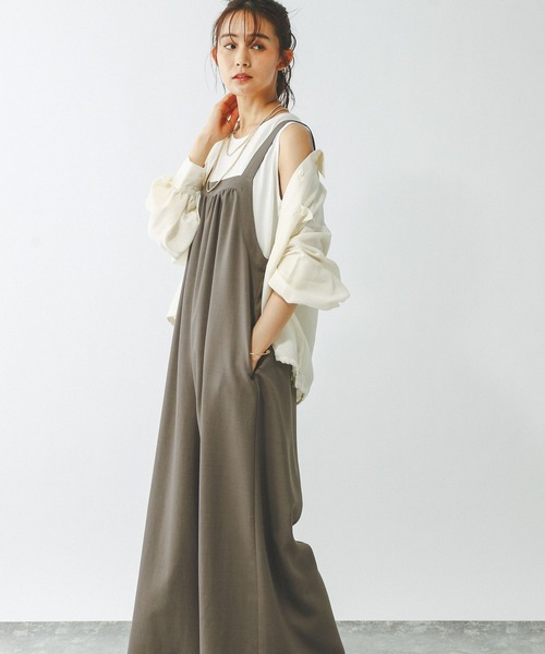 GLOBAL WORK（グローバルワーク）の「イージーケアワイドサロペ/323347（サロペット/オーバーオール・レディース・スミクロ/モカ/ライトグレー・LARGE/MEDIUM）」の11枚目の写真