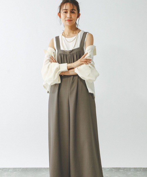 GLOBAL WORK（グローバルワーク）の「イージーケアワイドサロペ/323347（サロペット/オーバーオール・レディース・スミクロ/モカ/ライトグレー・LARGE/MEDIUM）」の12枚目の写真