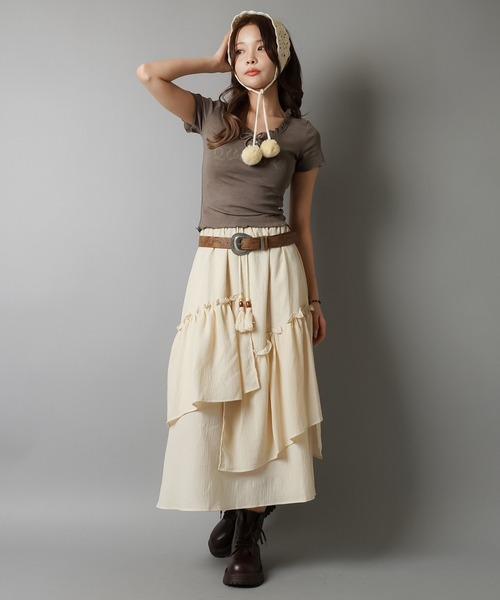 SPINNS（スピンズ）の「レイヤードロングスカート/イレヘム/NEO森ガール（スカート・レディース・ホワイト/アイボリー・ONESIZE）」の15枚目の写真