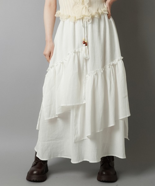 SPINNS（スピンズ）の「レイヤードロングスカート/イレヘム/NEO森ガール（スカート・レディース・ホワイト/アイボリー・ONESIZE）」の9枚目の写真