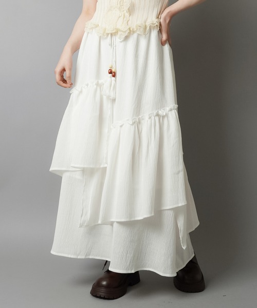 SPINNS（スピンズ）の「レイヤードロングスカート/イレヘム/NEO森ガール（スカート・レディース・ホワイト/アイボリー・ONESIZE）」の10枚目の写真