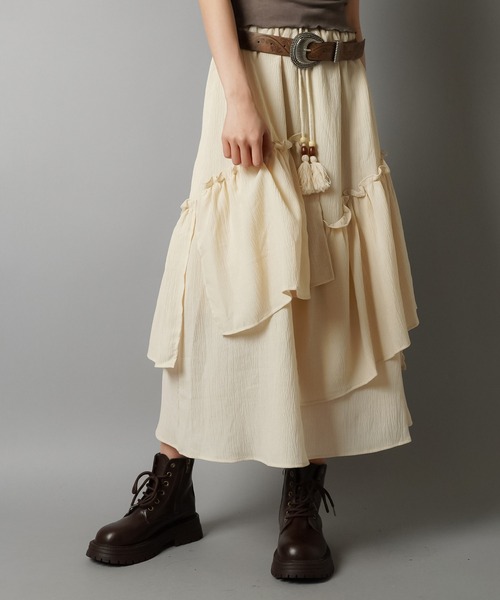 SPINNS（スピンズ）の「レイヤードロングスカート/イレヘム/NEO森ガール（スカート・レディース・ホワイト/アイボリー・ONESIZE）」の11枚目の写真