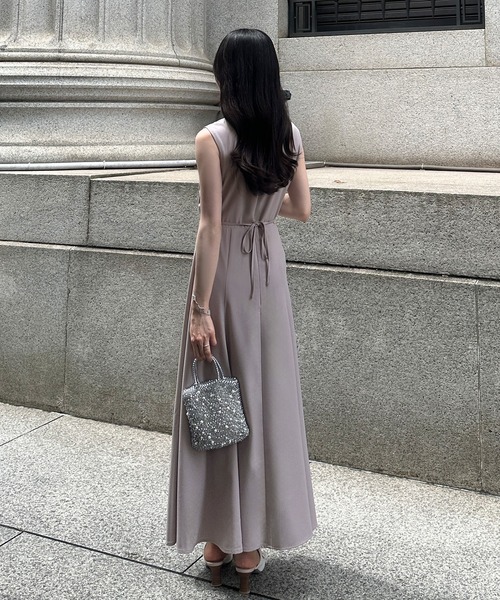 セール】【薄くて軽いジョーゼット】ドレープフレアワンピース