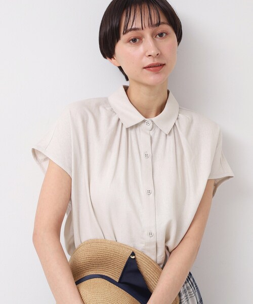 Dessin(デッサン)の「◆【洗える】シャツカラーフレンチスリーブブラウス(XS~L)(シャツ/ブラウス・レディース・ナチュラル/ライトブルー/ブラウン系その他・03/02/01/00)」の3枚目の写真