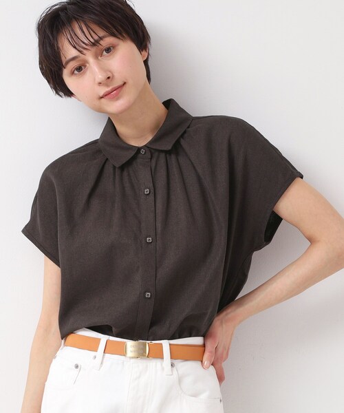 Dessin(デッサン)の「◆【洗える】シャツカラーフレンチスリーブブラウス(XS~L)(シャツ/ブラウス・レディース・ナチュラル/ライトブルー/ブラウン系その他・03/02/01/00)」の5枚目の写真