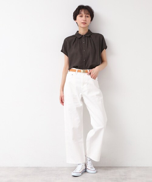 Dessin(デッサン)の「◆【洗える】シャツカラーフレンチスリーブブラウス(XS~L)(シャツ/ブラウス・レディース・ナチュラル/ライトブルー/ブラウン系その他・03/02/01/00)」の6枚目の写真