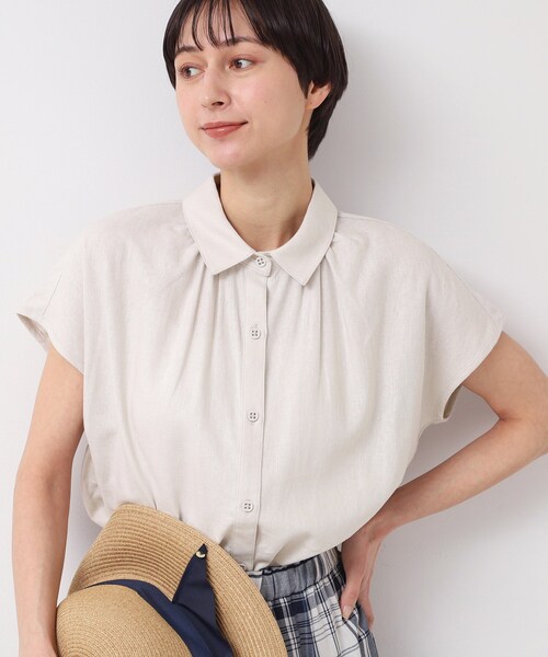 Dessin(デッサン)の「◆【洗える】シャツカラーフレンチスリーブブラウス(XS~L)(シャツ/ブラウス・レディース・ナチュラル/ライトブルー/ブラウン系その他・03/02/01/00)」の8枚目の写真