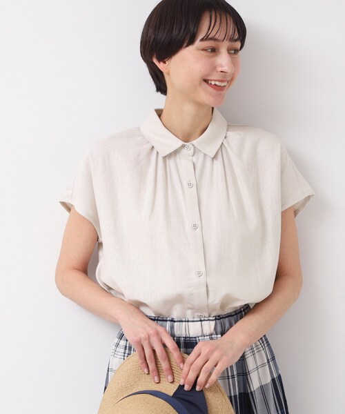 Dessin(デッサン)の「◆【洗える】シャツカラーフレンチスリーブブラウス(XS~L)(シャツ/ブラウス・レディース・ナチュラル/ライトブルー/ブラウン系その他・03/02/01/00)」の9枚目の写真