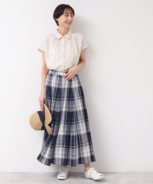 Dessin(デッサン)の「◆【洗える】シャツカラーフレンチスリーブブラウス(XS~L)(シャツ/ブラウス・レディース・ナチュラル/ライトブルー/ブラウン系その他・03/02/01/00)」の10枚目の写真