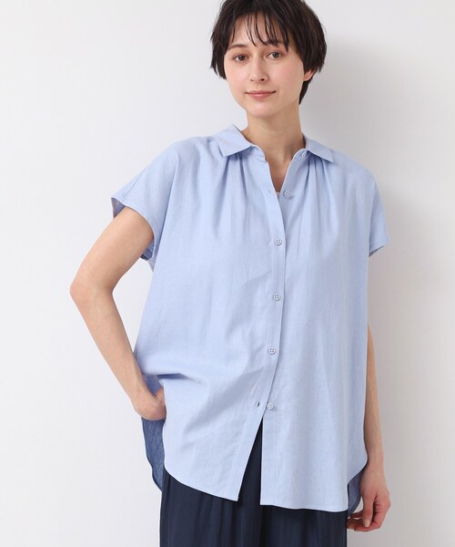 Dessin(デッサン)の「◆【洗える】シャツカラーフレンチスリーブブラウス(XS~L)(シャツ/ブラウス・レディース・ナチュラル/ライトブルー/ブラウン系その他・03/02/01/00)」の12枚目の写真