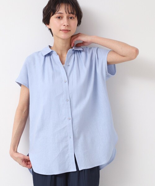 Dessin(デッサン)の「◆【洗える】シャツカラーフレンチスリーブブラウス(XS~L)(シャツ/ブラウス・レディース・ナチュラル/ライトブルー/ブラウン系その他・03/02/01/00)」の13枚目の写真