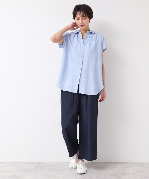 Dessin(デッサン)の「◆【洗える】シャツカラーフレンチスリーブブラウス(XS~L)(シャツ/ブラウス・レディース・ナチュラル/ライトブルー/ブラウン系その他・03/02/01/00)」の14枚目の写真