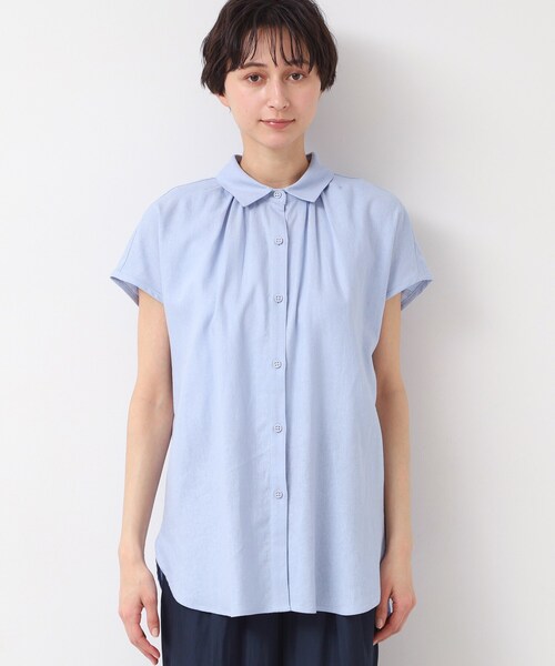 Dessin(デッサン)の「◆【洗える】シャツカラーフレンチスリーブブラウス(XS~L)(シャツ/ブラウス・レディース・ナチュラル/ライトブルー/ブラウン系その他・03/02/01/00)」の16枚目の写真