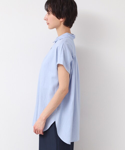 Dessin(デッサン)の「◆【洗える】シャツカラーフレンチスリーブブラウス(XS~L)(シャツ/ブラウス・レディース・ナチュラル/ライトブルー/ブラウン系その他・03/02/01/00)」の17枚目の写真