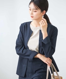 ノーカラージャケット（ブルー・ネイビー/青色系・接触冷感