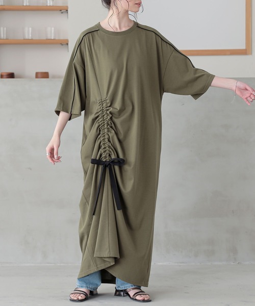 n'OrLABEL(ノアールレーベル)の「【接触冷感】配色ドロストワンピース(ワンピース・レディース・ブルー/カーキ/ブラック・FREE)」の3枚目の写真