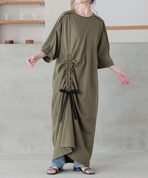 n'OrLABEL(ノアールレーベル)の「【接触冷感】配色ドロストワンピース(ワンピース・レディース・ブルー/カーキ/ブラック・FREE)」の13枚目の写真