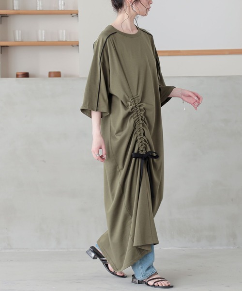 n'OrLABEL(ノアールレーベル)の「【接触冷感】配色ドロストワンピース(ワンピース・レディース・ブルー/カーキ/ブラック・FREE)」の15枚目の写真