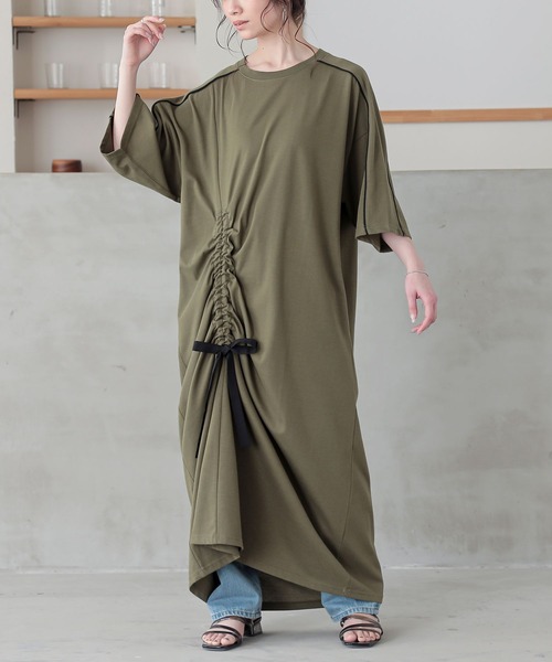 n'OrLABEL(ノアールレーベル)の「【接触冷感】配色ドロストワンピース(ワンピース・レディース・ブルー/カーキ/ブラック・FREE)」の16枚目の写真