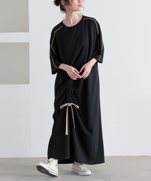 n'OrLABEL(ノアールレーベル)の「【接触冷感】配色ドロストワンピース(ワンピース・レディース・ブルー/カーキ/ブラック・FREE)」の9枚目の写真