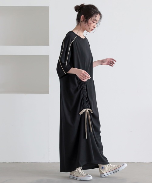 n'OrLABEL(ノアールレーベル)の「【接触冷感】配色ドロストワンピース(ワンピース・レディース・ブルー/カーキ/ブラック・FREE)」の10枚目の写真