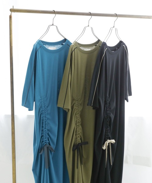 n'OrLABEL(ノアールレーベル)の「【接触冷感】配色ドロストワンピース(ワンピース・レディース・ブルー/カーキ/ブラック・FREE)」の4枚目の写真
