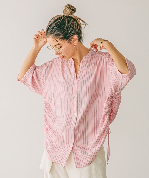 BAYFLOW（ベイフロー）の「[サイドリボンがポイント]シアーシャーリングシャツ（シャツ/ブラウス・レディース・ベージュ/ピンク/オフホワイト/ライトブルー・FREE）」の10枚目の写真