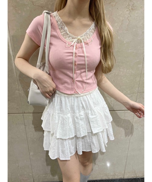 PHILLY（フィリー）の「【PHILLY】レースレイヤードフェイクカーディガン（カーディガン/ボレロ・レディース・グレー/ブラック/ピンク・FREE）」の17枚目の写真