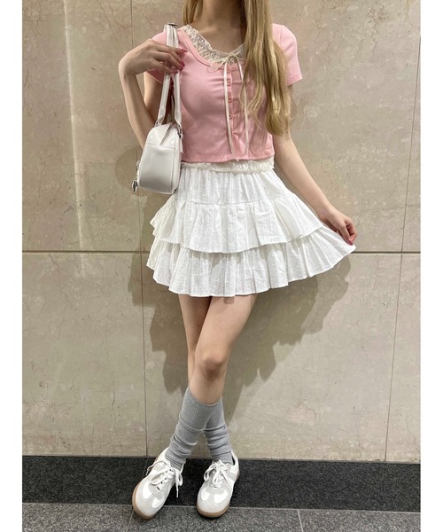 PHILLY（フィリー）の「【PHILLY】レースレイヤードフェイクカーディガン（カーディガン/ボレロ・レディース・グレー/ブラック/ピンク・FREE）」の18枚目の写真