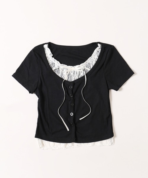 PHILLY（フィリー）の「【PHILLY】レースレイヤードフェイクカーディガン（カーディガン/ボレロ・レディース・グレー/ブラック/ピンク・FREE）」の19枚目の写真